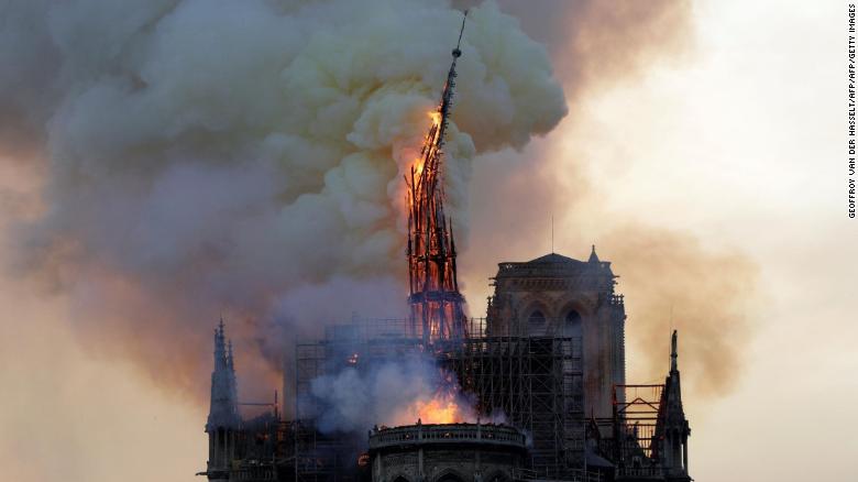 La+Cath%C3%A9drale+Notre+Dame+de+Paris+went+up+in+flames%2C+causing+the+spire+to+catch+fire+and+fall.+%0A