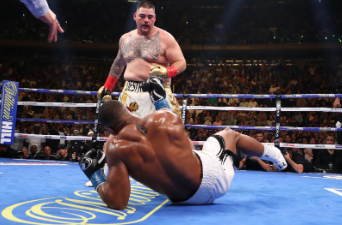 Andy Ruiz Jr. (standing) during his title fight against Anthony Joshua