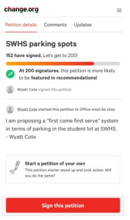 SWHS Junior Starts Change.org Petition to Improve School Parking System
