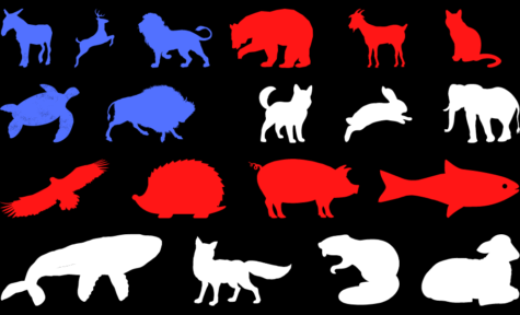 Animal silhouettes laid out as the American flag.