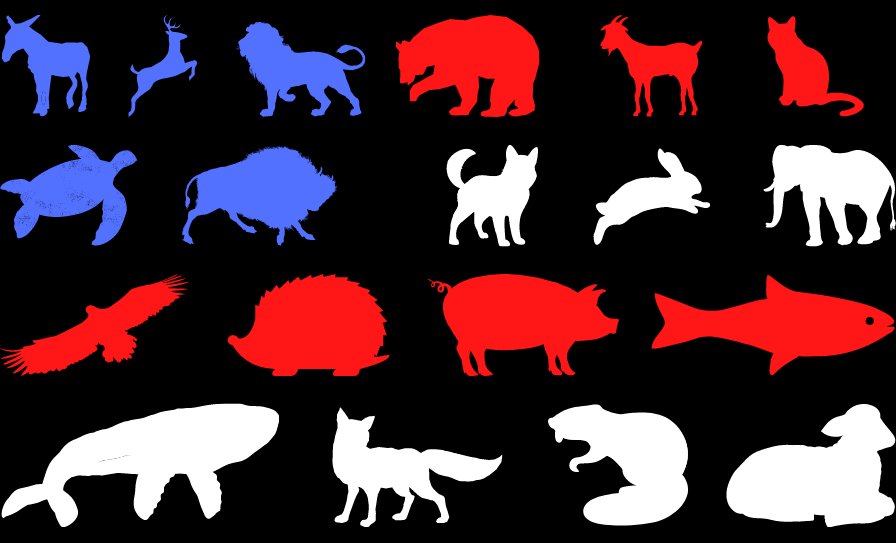 Animal+silhouettes+laid+out+as+the+American+flag.