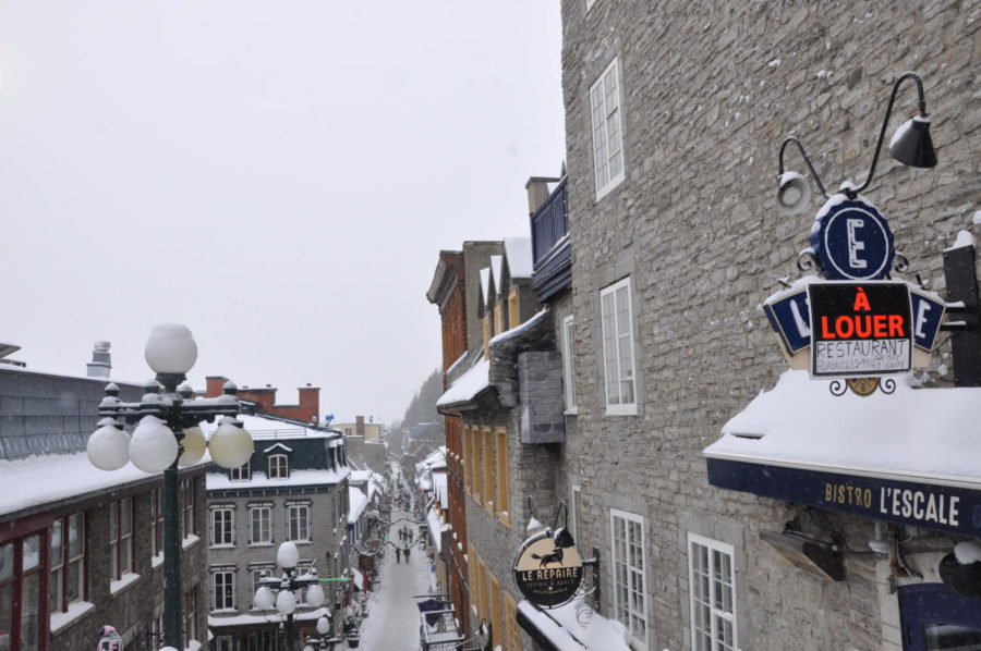 The Beautiful Snowy City Center of Quebec City, Quebec, Canada.