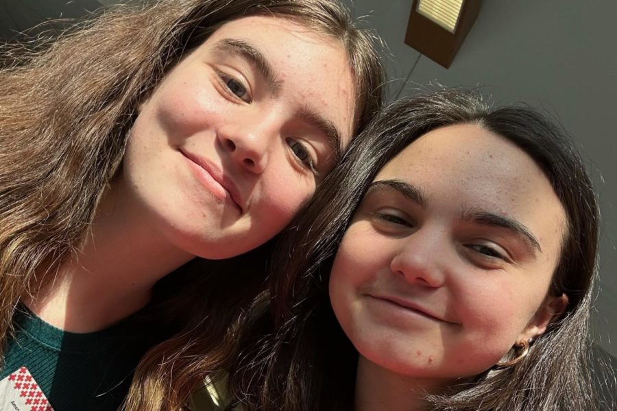 Sophomores Willa Hamelin and Paige Lambert wait to donate blood for the first time at the Hope Club's annual blood drive sponsored by the American Red Cross.