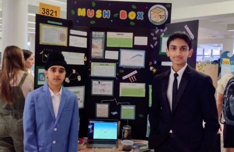 Samarth and Tejbir created biodegradable packaging using mushrooms to prevent pollution from packaging materials.

