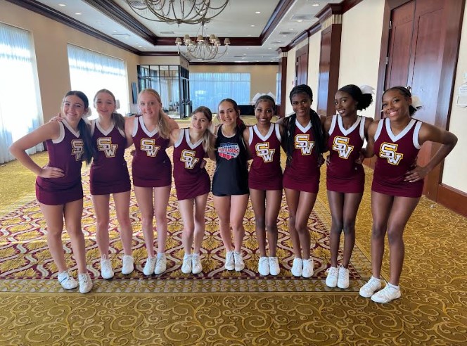 SW Cheerleaders practice at NCA Cheer Camp in Rhode Island. Photo provided by NCA Coach.
