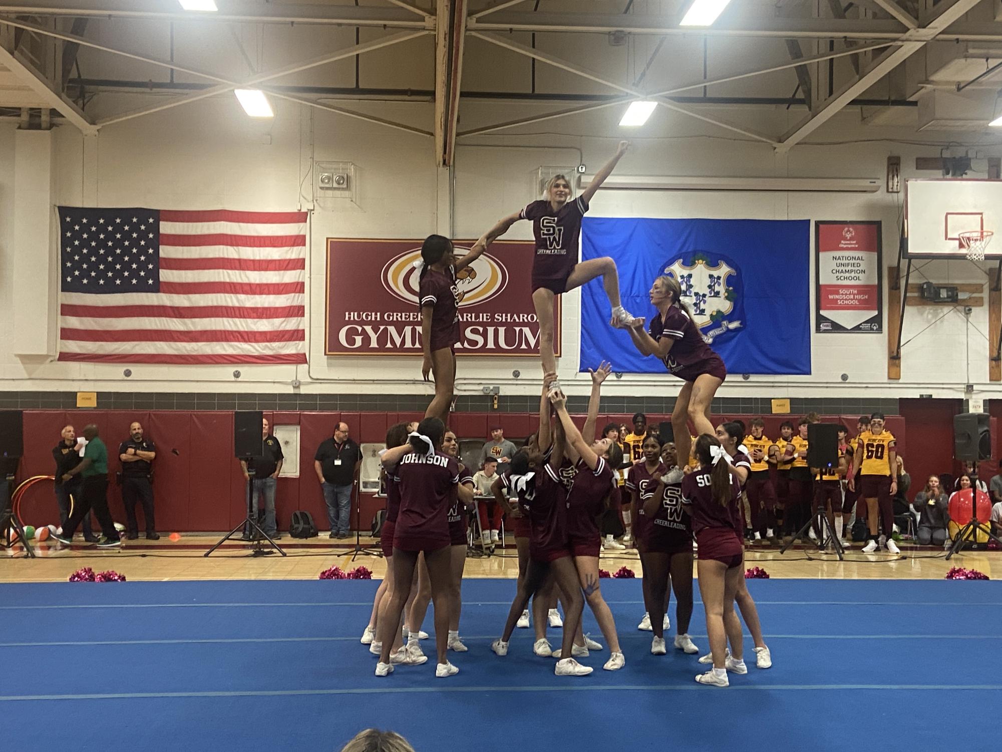 Cheerleaders get the crowd going during Fridays pep rally at SWHS. Pep Rally follows a week of spirit days and leads the Bobcats into their homecoming football game. 