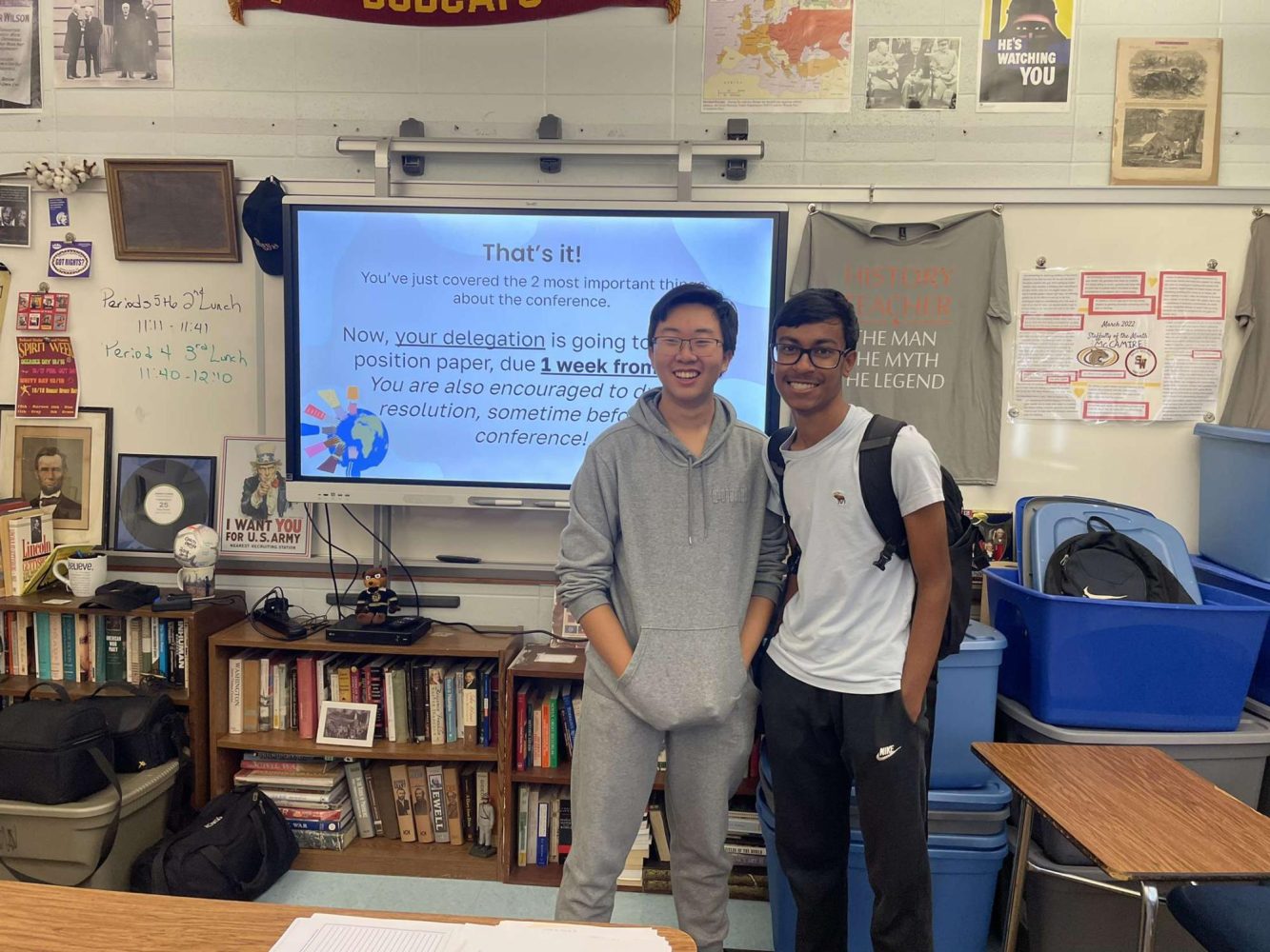 Model UN President Akhil Manasani and Econ delegate advisor Ryan Duoug.