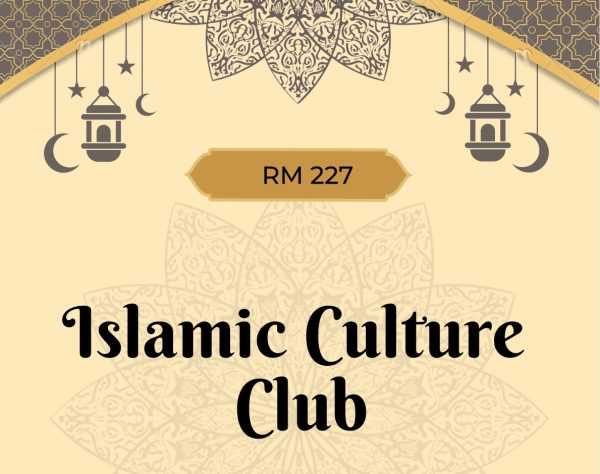 A flyer for the Islamic Culture Club. Join them every month to learn about Islamic traditions and Arab cultures. Created with Canva.
