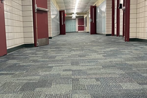 A mouses perspective of the English hallway in South Windsor High School.