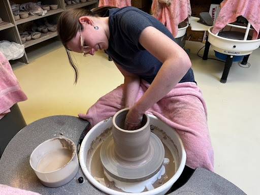 Kerry Stephens creating her latest piece on the potters wheel.