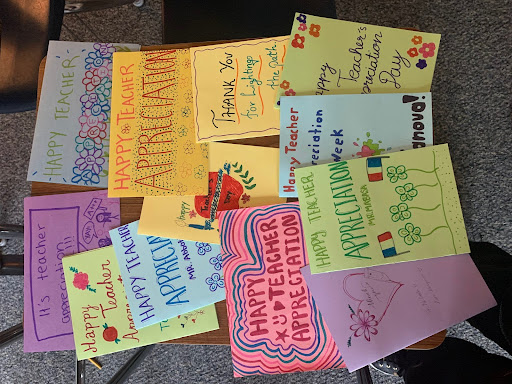 Students in Interact made homemade cards for SWHS teachers for Teacher Appreciation Week. 