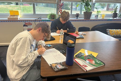 Devin Migneault and Mark Romano working hard on AP Italian.  