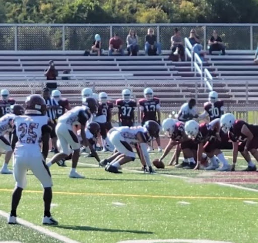 The South Windsor High School freshman football team at the line of scrimmage. 