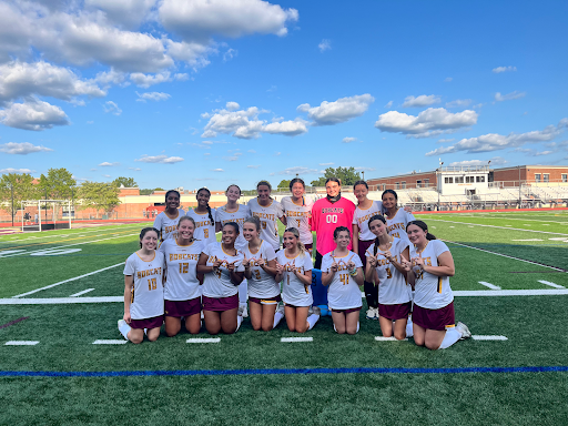 South Windsor High Schools Field Hockey team posing for a picture after their  victory over Windsor. 