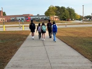 South Windsor High School students taking a walk around the main building.