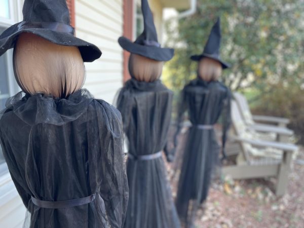 Halloween decorations outside of a home in South Windsor serve as a reminder of New England's troubled past. 