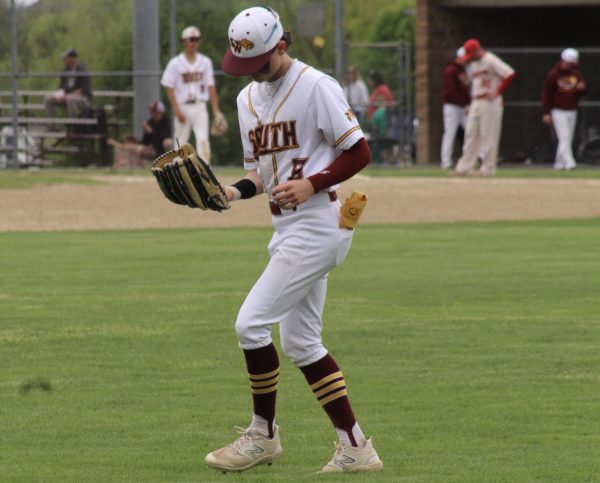 Brayden Edwards in the outfield during a regular season game versus Manchester.