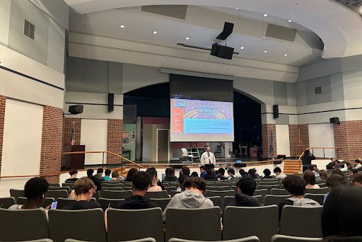 Mr. Sytulek instructing freshman and sophomore athletes to fill out a Google form.