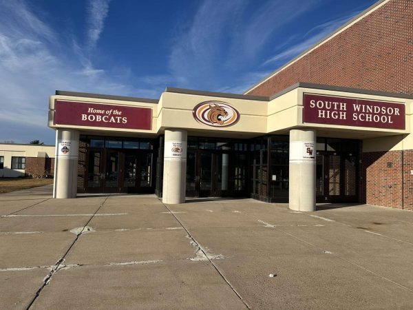 Signs placed on the pillars outside of the school displaying SWHS's mascot.