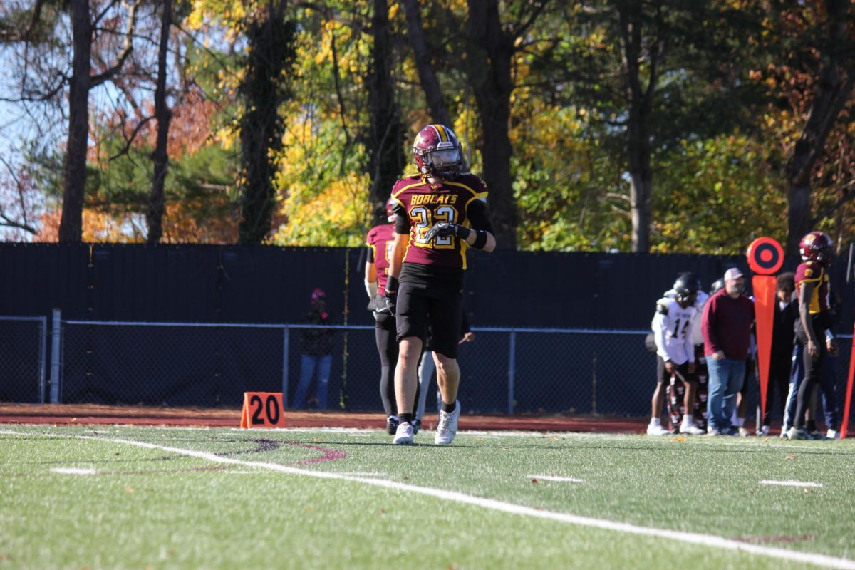 Dominic MacNeil warms up before the Bobcats game versus Stamford.