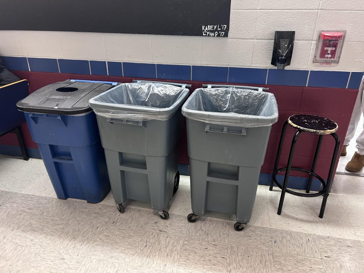 The trash cans in the cafeteria which aided in the capture of a mouse during lunch. 