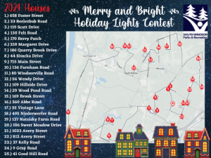 The List of houses that are participating in the Merry and Light contest in South Windsor. ( South Windsor Park and Rec)