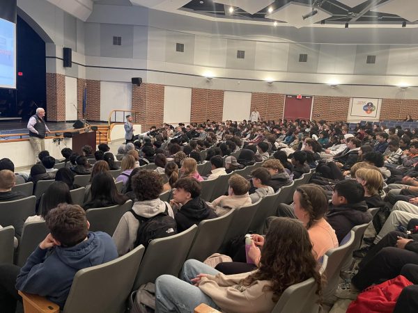 Students gather in the auditorium by grade level monthly to receive information from school counseling, admin, and their grade-level team leaders. (Mrs. Quinn)