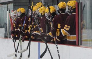 The players on the bench cheer on their teammates following a big play.