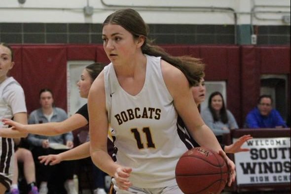 South Windsor High School Senior Captain, Kaitlyn Bullock Dribbling to the hoop  