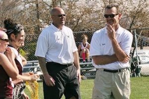 New Hall of Fame inductee, Mr Duclos, coaching the lacrosse team. (Jackie Cussin) 