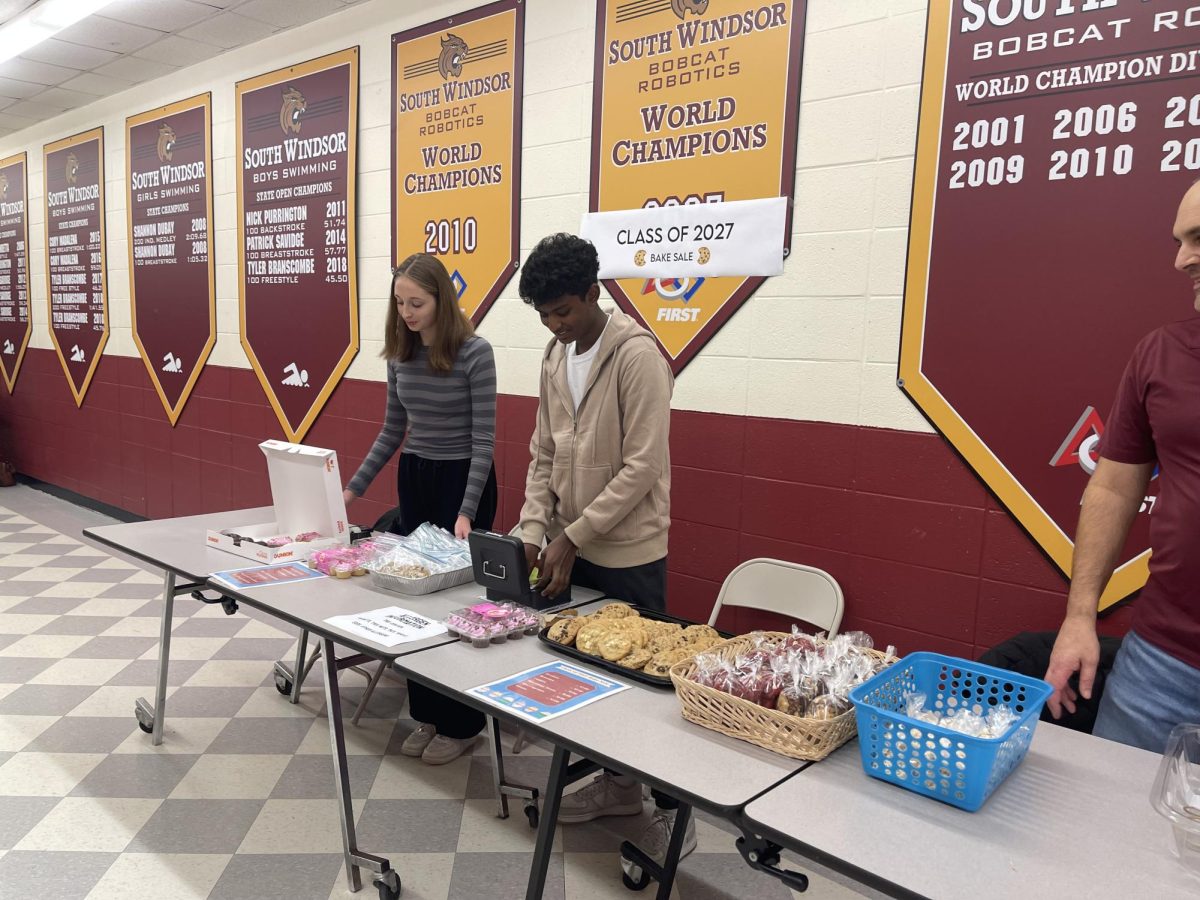 Sophomore class officers running a bake sale to raise funds for the class of 2027. (Mrs. Quinn)