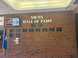 The South Windsor High School Hall of Fame plaques located in the lobby at South Windsor High School 