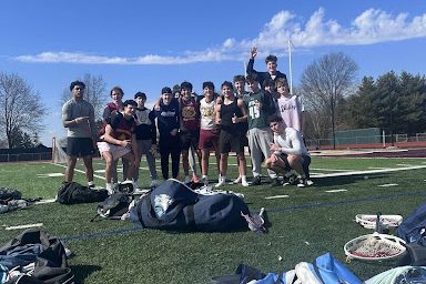 Members of the Bobcats lacrosse team stand together after a captains' practice to prepare for the season ahead.