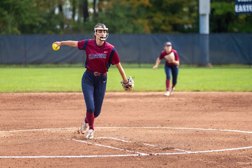 SWHS softball head coach Emma Sands pitching during her time at Eastern Connecticut State University. (Photo courtesy of Emma Sands)
