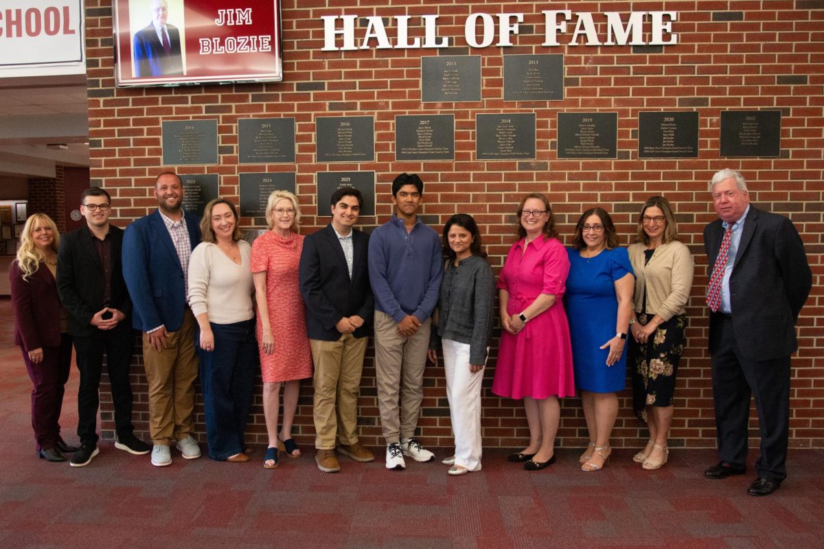 The 2025 Eugene Policelli Service Award recipients. (From left) Kenna Kimber, Mitchell Marks, Paul Macchi, Genevieve Coursey, Dr. Carter, Tiernan Cabot (SWHS Student Recipient), Aarush Kalia (SWHS Student Recipient), Dipali Kalia, Jessica Waterhouse (Citizen Recipient), Lisa Maneeley (Citizen Recipient), BOE Chairwoman, Beth Esstman, Craig Zimmerman. (Photo taken by Theodore Burhans)