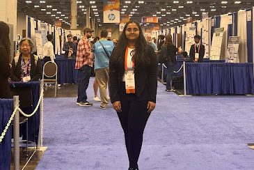 SWHS student Sri Karthik is standing in front of the computational biology and bio informatics at ISEF. (photo courtesy of Sri Karthik)
