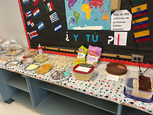 The food display set up and brought in by the senior Spanish students.
