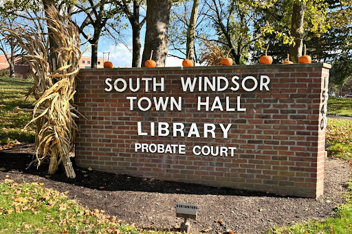 The South Windsor library is looking festive for upcoming Halloween events. (photo courtesy of Kathryn Gallagher)