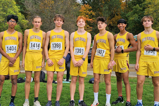 The South Windsor Boys Cross Country team poses before a race.