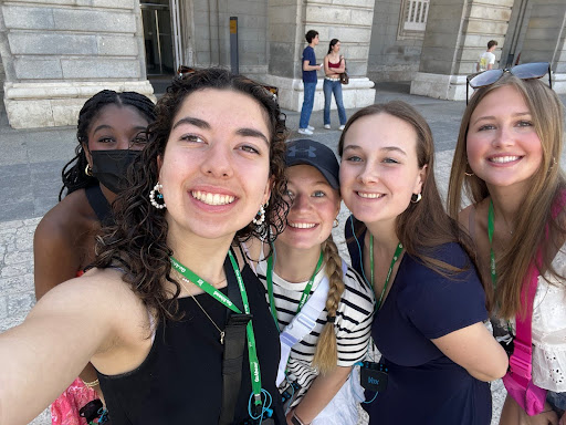 South Windsor High School students pose for a picture at one of the sites that they visited while touring Spain and France. 