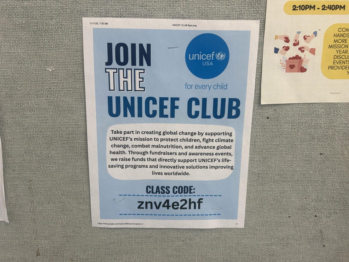 A UNICEF club poster in the classroom, to spread awareness. 