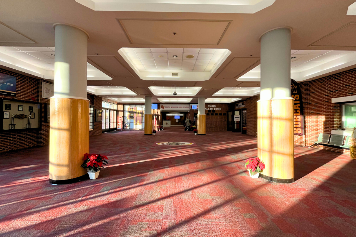 The lobby of South Windsor High School in the morning.