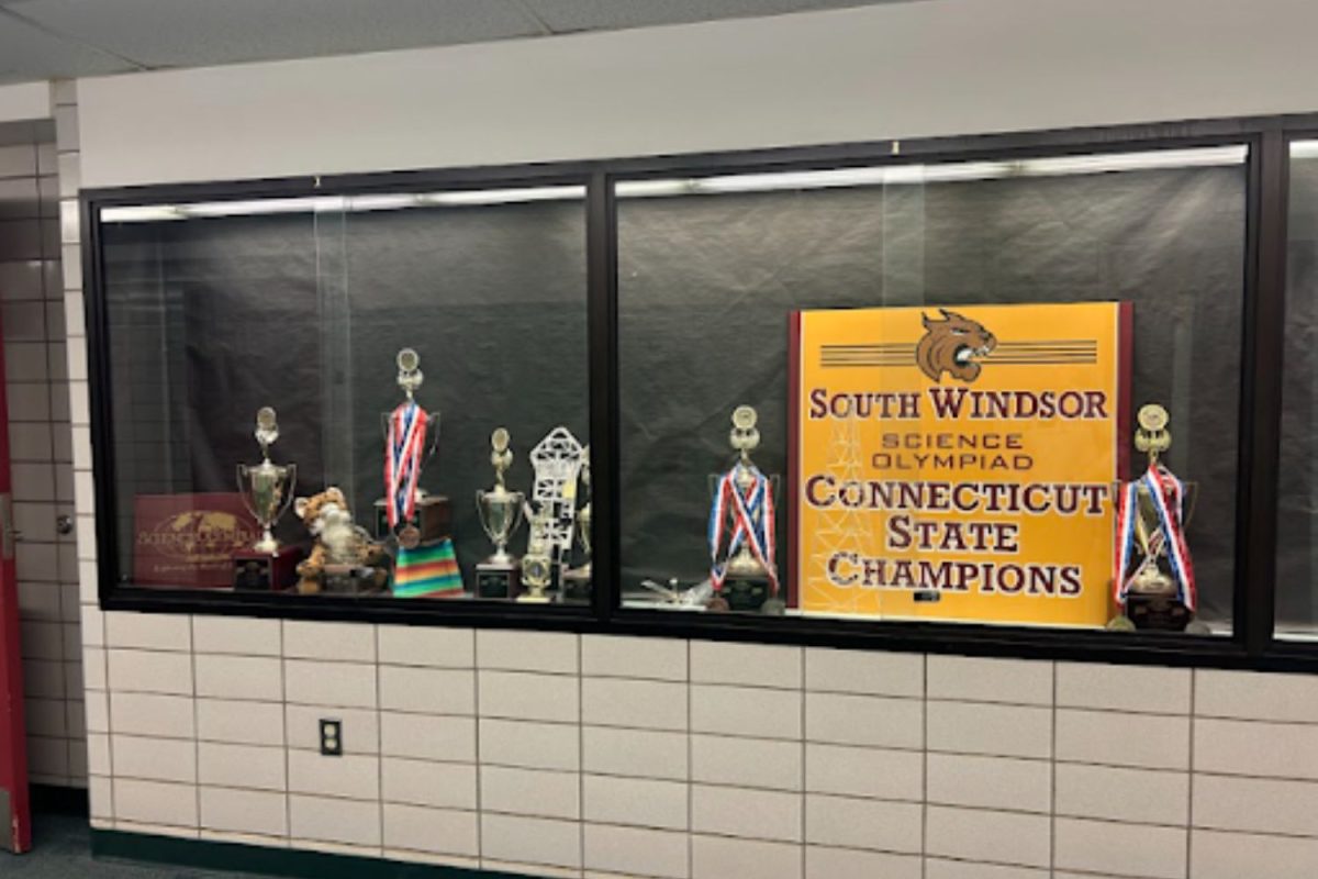 Science Olympiad’s display case showing their awards and special projects