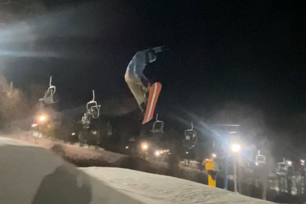 Junior snowboarder Ian Park doing an aerial tail grab at Mount Southington. (photo courtesy of Sam Velasquez)