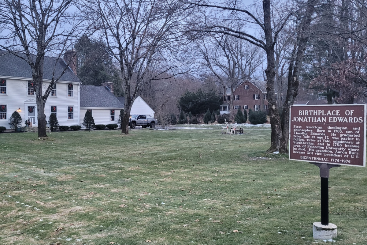 Where the house of Timothy Edwards and birthplace of Joanathan Edwards stood, with a marker at 1430 Main Street.