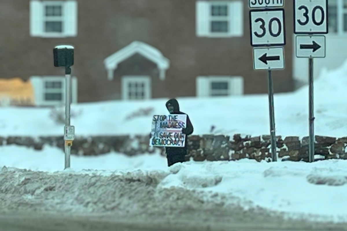 A protest for democracy at the intersection by town center