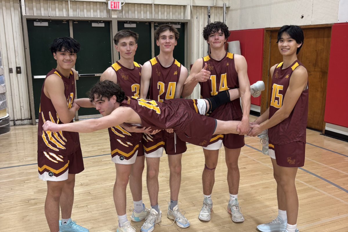 The South Windsor starting six (Left to Right: Ivan Chen, Beckham Mills, Adrian Mordasiewicz, Owen Jerr, Kevin Senh, Logan Luna) takes a picture after beating Conard 3-1.