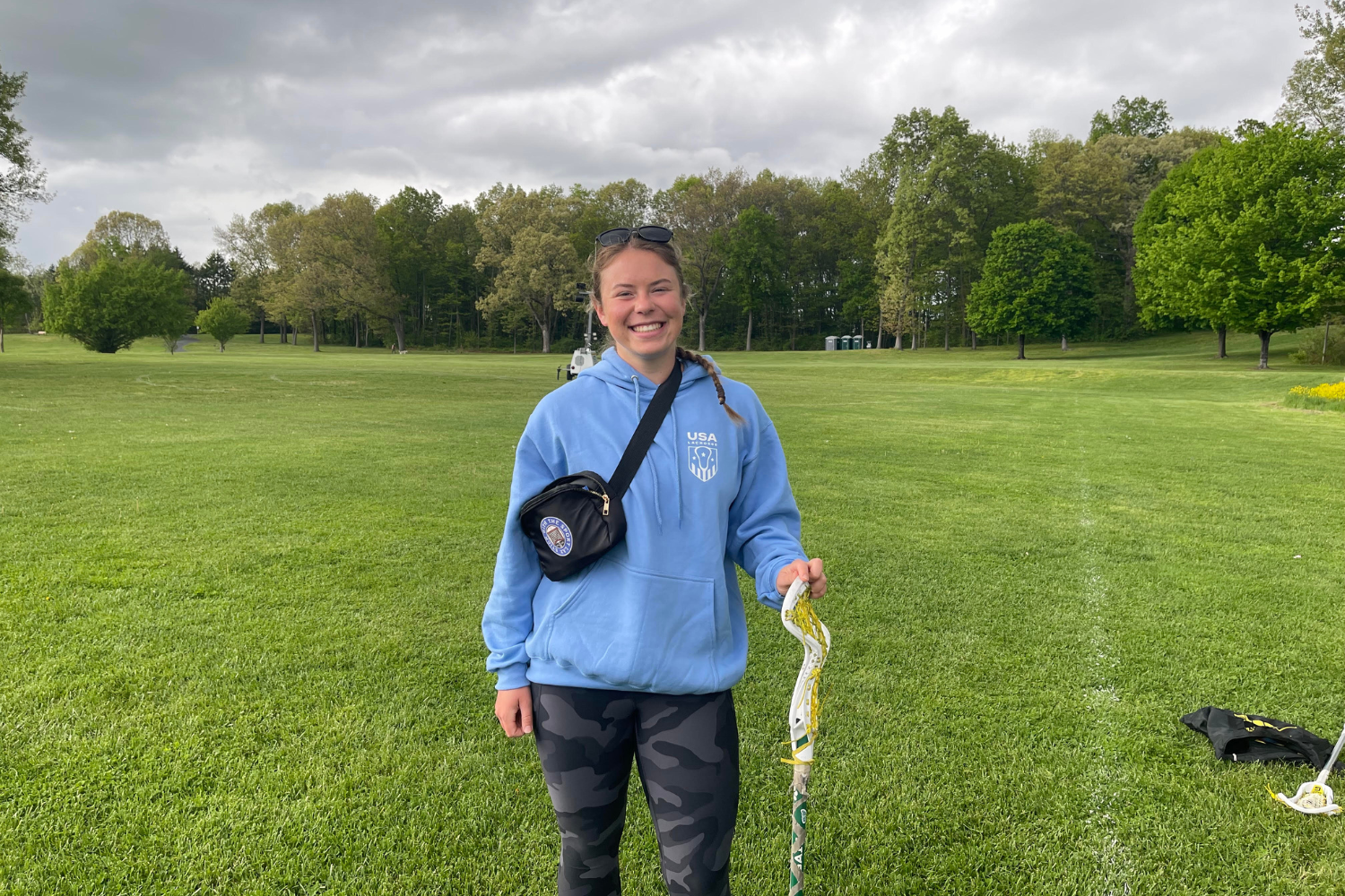 Hailey Deptula, home for summer break, leads a Bantam clinic she organized for SW youth lacrosse on May 15th. (Photo courtesy of Mrs. Quinn)