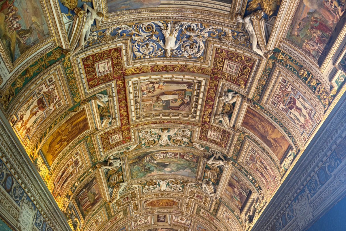 Ornate artwork lines the walls and ceilings of the Vatican Museums, getting more and more detailed as visitors approach the Sistine Chapel.