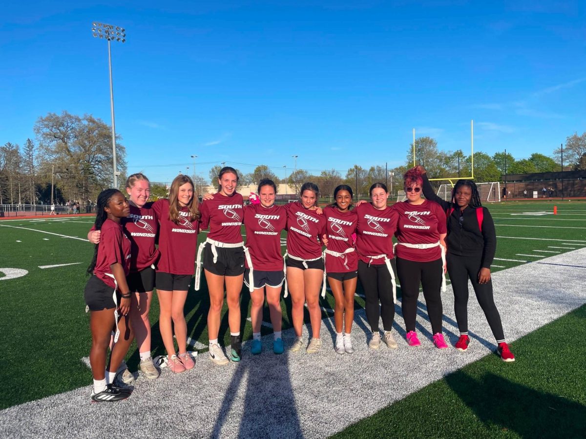 South Windsor High School's Girls Flag Football stands for a photo after a game. ( Joanne Stavens-Martin)